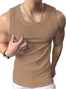 Men's Summer Tank Tops Sleeveless Undershirts Tank Basic Workout Gym Muscle Shirts-2025 - Màu Khaki - Xem 1