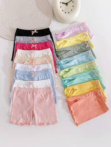 12pcs Girls' Solid Color Boyshort Briefs, Comfortable Underwear For Daily Wear, All Seasons