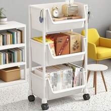 1 Piece 3/5 Layer Practical Roller Plastic Storage Cart, Wheeled Cart, Storage Rack, Sundries Snacks Books, White/Macaron Color Bathroom Storage Practical Cart, Suitable For Kitchen Living Room, Office, Kitchen, Bathroom Storage Box And Storage Rack, Halloween/Christmas Gift - White 3 Layers - View 4