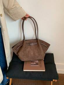 حقيبة يد نسائية من جلد البولي يوريثان والجلد المدبوغ للشتاء، سعة كبيرة، مزينة بالأشرطة، أنيقة للتنقل والشارع