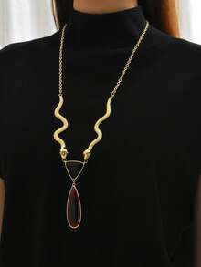 1pc Fashion Personalized Exaggerated Rhinestone Water Drop Snake Chain Y-Necklace, Versatile For Daily Wear, Party, New Jewelry - Multicolor - View 2