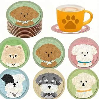 6 piezas Posavasos de madera con diseño de cachorros lindos, posavasos universales adecuados para tazas de té y tazas de café, excelentes para el hogar y las cafeterías, regalo ideal para amantes de las mascotas, 1 set de 6 piezas, 300 sets/1800 piezas