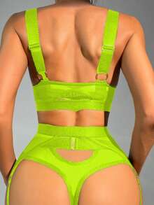 Women's Lingerie Sets With Garter Belt Strappy 4 Piece Underwire Bra And Panty Sets With Thigh Cuffs Sexy Outfit - 綠色 - 查看 3