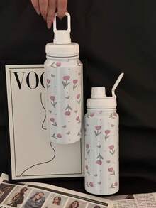 600ml、800ml、1000ml三件套粉色郁金香心形不锈钢保温水杯双层真空热饮杯，冷热皆宜，非常适合送礼，适合送给家人朋友的圣诞礼物，给女朋友的惊喜 - 彩色 - 查看 5
