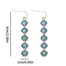 1pc Vintage Turquoise Inlaid Tassel Earrings, Minimalist Versatile Jewelry Accessory - Multicolor - View 4