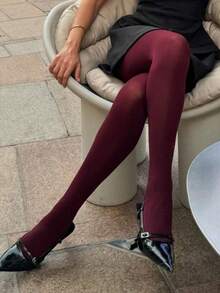 1pc Women's Red Sheer Sexy Pantyhose, Slimming Tights For Dating, Party, Autumn/Spring