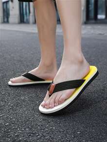 Men's Fashionable Casual Comfortable Lightweight Flip Flops, Versatile Beach Slippers For Summer - Yellow - View 6