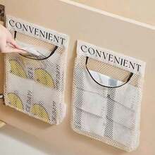 1 Sticky Wall-Mounted Mesh Storage Pocket – Multi-Use Organizer For Laundry (Bathroom/Dorm/Hotel), Socks (Bedside), & Bags (Kitchen/Grocery), Portable Drawer-Style Dispenser For Reusable Bags - White - View 4