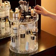 1 Caja de almacenamiento transparente con estampado de diamantes desmontable, Caja de almacenamiento de cosméticos ajustable de 360°, Estantería de almacenamiento de cosméticos de múltiples propósitos, Estantería desmontable de 8 capas, Estantería de tocador sencilla, Adecuada para dormitorios, baños, tocadores, etc. - Multicolor - Ver 2