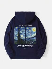 Men's Casual Streetwear Versatile Starry Sky Print Hoodie Sweatshirt, For Fall Winter, Long Sleeve Top