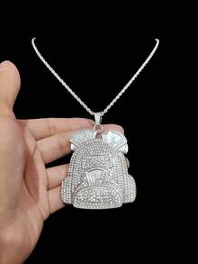 1 Set Fashion Creative Backpack, Dollar Sign Pendant & Rhinestone Glass Cuban Chain Necklace, Men's Hip Hop Punk Pendant Necklace, Suitable For Daily Wear, Valentine's Day Gift, 2 Chain Options - Silver - View 7