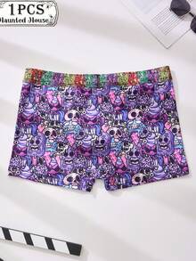 1 Piece Set Of Men's Shorts, Halloween Skull Pattern, Soft And Skin-Friendly Fashionable Men's Underwear, Men's Boxing Shorts