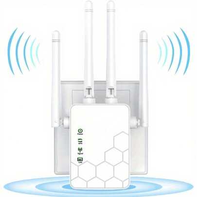 WiFi 中继器，强大的 WiFi 信号放大器，4 根天线，2 个 LAN 端口，家庭和办公室 WiFi 扩展器，长距离 WiFi 中继器，即插即用