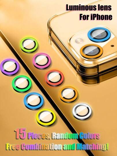 ZYONS 15pcs Glow In The Dark Camera Lens Protector Film, Compatible With IPhone 17 Pro Max/17 Air/16 Pro Max/16E/15 Pro Max/14/13/12/11 Series, 9 Random Colors, Multi-Color Luminous, Camera Accessories, Freely Combinable, Compatible With Phone Cases (Random Color), Suitable For Daily Protection, Office, Home Phone Camera, Waterproof, Shockproof, Anti-Fall, Anti-Scratch.