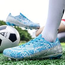 男式足球鞋女式室内足球鞋宽版棒球草皮鞋成人青少年橄榄球鞋大童小钉鞋AG足球鞋 - 藍色 - 查看 5