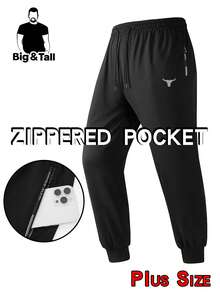 1XL-5XL Pantalon décontracté pour hommes printemps/automne, grande taille, coupe ample, convient pour la course, l'escalade et le port décontracté quotidien - Noir - Voir 3