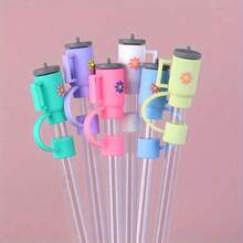 6 chiếc mũ rơm có đầu mũ rơm 10mm, tương thích với cốc 30 & 40 oz, nắp đậy ống hút silicon dễ thương có thể tái sử dụng, bảo vệ cho cốc 0,4 inch/10mm, phụ kiện ống hút - Nhiều màu - Xem 1