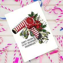 [Funny Holiday Card] 1pc Funny Holiday Card - Humorous Greeting Card With Red Hair Dryer & Holly Design | "Happy Holidays To My Favorite Hairdresser" - Perfect For Women, Friends & Family