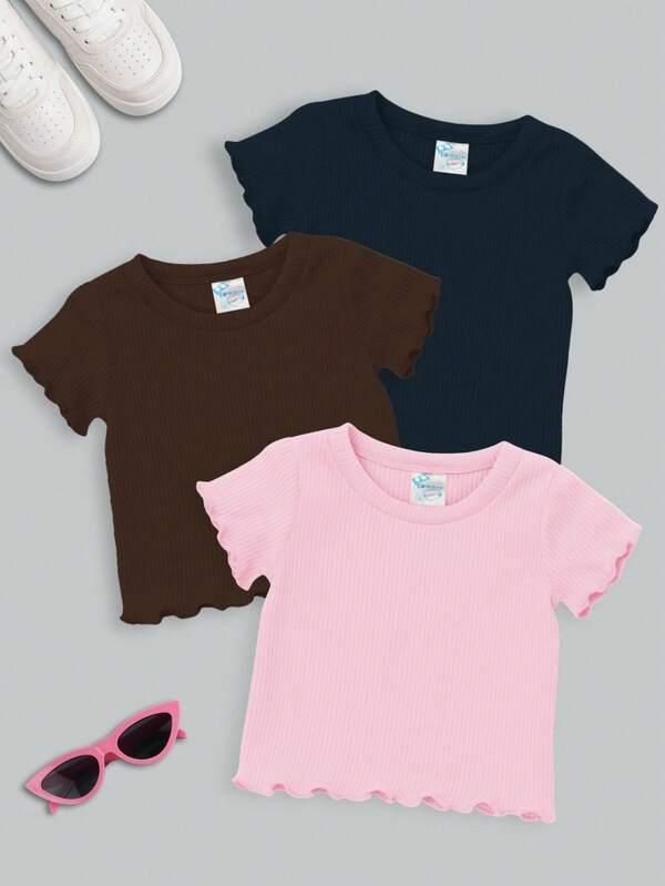 Kit 3 Blusas Cropped Infantis Femininas Malha Canelada.  Tamanhos 8 ao 14