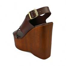 ZATURE STORES Women's Zature Platform Sandal Comfortable Blogger Thick High Heel Wedge Metallic Embellishment Straps - Rỉ Nâu - Xem 9