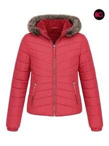 Big City Chamarra Básica Niña Acolchada Afelpado Interno Casual Moda Con Gorro - Fucsia - Ver 4