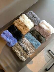 1pc New Autumn/Winter Quilted Faux Fur Headband, Fluffy Hollow Top Leather Woven Retro Wide Brim Warm Fuzzy Headwrap - As Shown - View 3