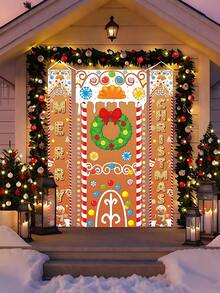 3 pièces Couverture de porte de décoration de pain d'épices de Noël Joyeux Noël avec motif de couronne. Décoration de porche, décor de festival de Noël, couvertures de porte à suspendre pour l'extérieur et l'intérieur, décoration pour la maison, l'école et la salle de classe