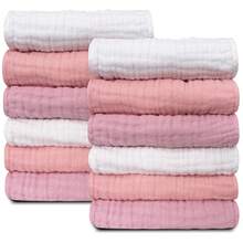 12pcs 20"X12"/12x12 Inches Burp Cloths Baby Muslin Washcloths -100% Cotton Muslin Soft Absorbent Large Baby Drool Towel/Baby Burp Towel/Baby Bath Wash Cloths For Newborns Kids Girls And Boys -12 Pack, 12x12 Inches - White+Light Bean Paste Series,Burp Cloths Baby Girl - 彩色 - 查看 3