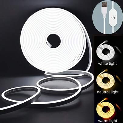 1pc LED Neon Light Strip With Touch Switch Control, IP65 Waterproof, Adjustable Brightness 3000K-6000K, USB Powered Flexible Neon Lamp For Bedroom, Kitchen Cabinet, Living Room Decor; Reading Light, Vanity Mirror, TV Background Lighting; Halloween, Christmas Decoration; Wall-Mounted Neon Light, Multiple Length Options, Suitable For Holiday And Home Decor
