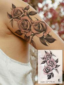 STARTTOOS 9pcs/Set Assorted Pink Rose Flower, Butterfly, Words Temporary Tattoos, Suitable For Arms, Legs, Shoulders, Neck, Collarbone, Daily, Party, Holiday Gifts - Multicolor - View 3