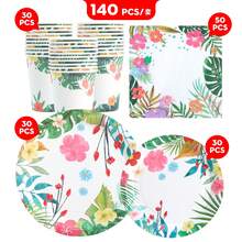 30 件红花一次性餐具套装 - 盘子、餐巾和杯子，适合生日、婚礼、派对、家庭野餐 - 彩色 - 查看 8