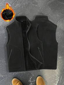 秋冬季加厚保暖内衬背心：男士休闲运动抓绒背心，修身剪裁，适合室内外活动，也可作为情侣礼物。材质：100% 涤纶，多种颜色可选。 - 黑色 - 查看 5