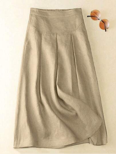 女士纯色百褶休闲通勤裙