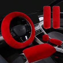 3/6pcs Winter Rabbit Plush Car Steering Wheel Cover Elastic Handle Cover Hand Brake Gear Set Car Accessories Interior - Multicolor - View 29