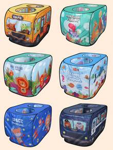 儿童室内外游戏屋帐篷，免工具安装，便携式设计，多种卡通图案，易于折叠和存放，深受男孩和女孩的喜爱，万圣节派对装饰，圣诞节/生日礼物 - 彩色 - 查看 12