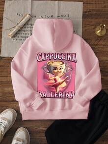 1 szt. Dziewczęca bluza z kapturem i nadrukiem, ciepła, termiczna podszewka, długi rękaw, odzież młodzieżowa na jesień/zimę - zabawna i kolorowa bluza z kapturem, która pobudza wyobraźnię każdego dziecka