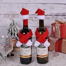 1 Pair Christmas Creative Wine Bottle Cover Set, Non-Woven Scarf Hat Wine Bottle Decoration