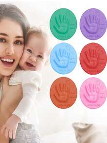 DIY婴儿护理手足印泥手印脚印指纹，7色软粘土泡沫用品儿童抗压力儿童玩具，婴儿手印脚印印模铸造亲子手印泥指纹，多色软粘土泡沫用品儿童抗压力儿童玩具，风干粘土 - 粉色 - 查看 5