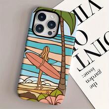 Diseño artístico de una chica surfeando en la playa, película dos en uno. Doble capa superior, duradera, a prueba de caídas. Compatible con: 16, 15, 14, 13, 12, 11, 8, X, XS, XR, Plus, Pro, SE2, SE3. Ideal para cumpleaños y bodas. - Colores mixtos 1 - Ver 1