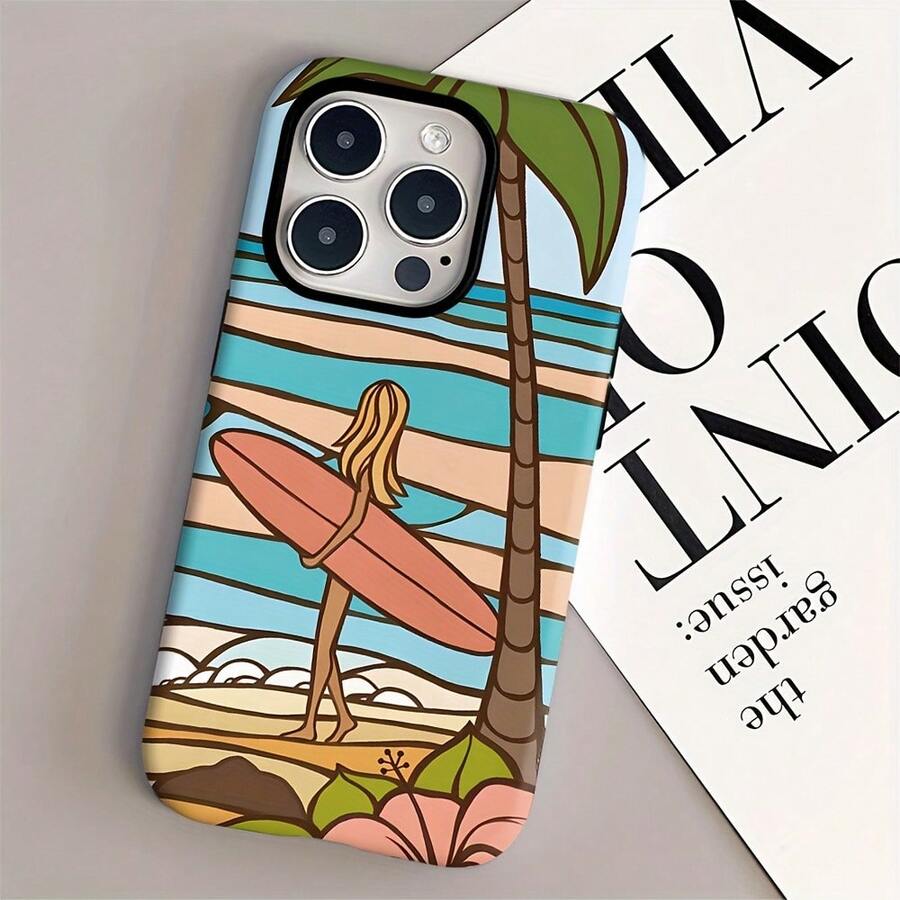 Diseño artístico de una chica surfeando en la playa, película dos en uno. Doble capa superior, duradera, a prueba de caídas. Compatible con: 16, 15, 14, 13, 12, 11, 8, X, XS, XR, Plus, Pro, SE2, SE3. Ideal para cumpleaños y bodas. - Colores mixtos 1 - Ver 1