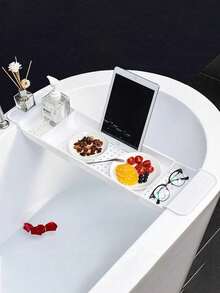 浴缸托盘可扩展伸缩浴室收纳架多功能浴缸架家用沥水架酒架适用于蜡烛毛巾书籍酒手机淋浴、浴室配件、房间装饰