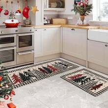 2 piezas Alfombras de piso navideñas, alfombras de piso de cocina con lujoso patrón de árbol de Navidad de colores, tema de alegría, decoración de ambiente navideño, perfectas para estudio, cocina, dormitorio, decoración del hogar, creando una atmósfera alegre y exquisita - Multicolor - Ver 7