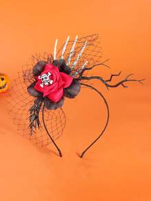 1 pièce Serre-tête Halloween Citrouille et Crâne avec Toile d'Araignée, Livraison aléatoire de la main gauche ou droite, Accessoire amusant pour fête, Citrouille en plastique ABS, Branches, Séance photo, Mascarade, Cosplay, Coiffe de style gothique - 22195 - Voir 3