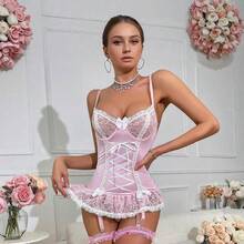 Sexy Lingerie Sets For Women Babydoll Dresses Bras Panties Corset Sleepwear Nightgowns Wedding Guest Bridal Honeymoon Gifts,Lingerie For Women Lace Bodysuit V Neck Babydoll Lingerie Sleepwear Nightgown - 粉色 - 查看 8