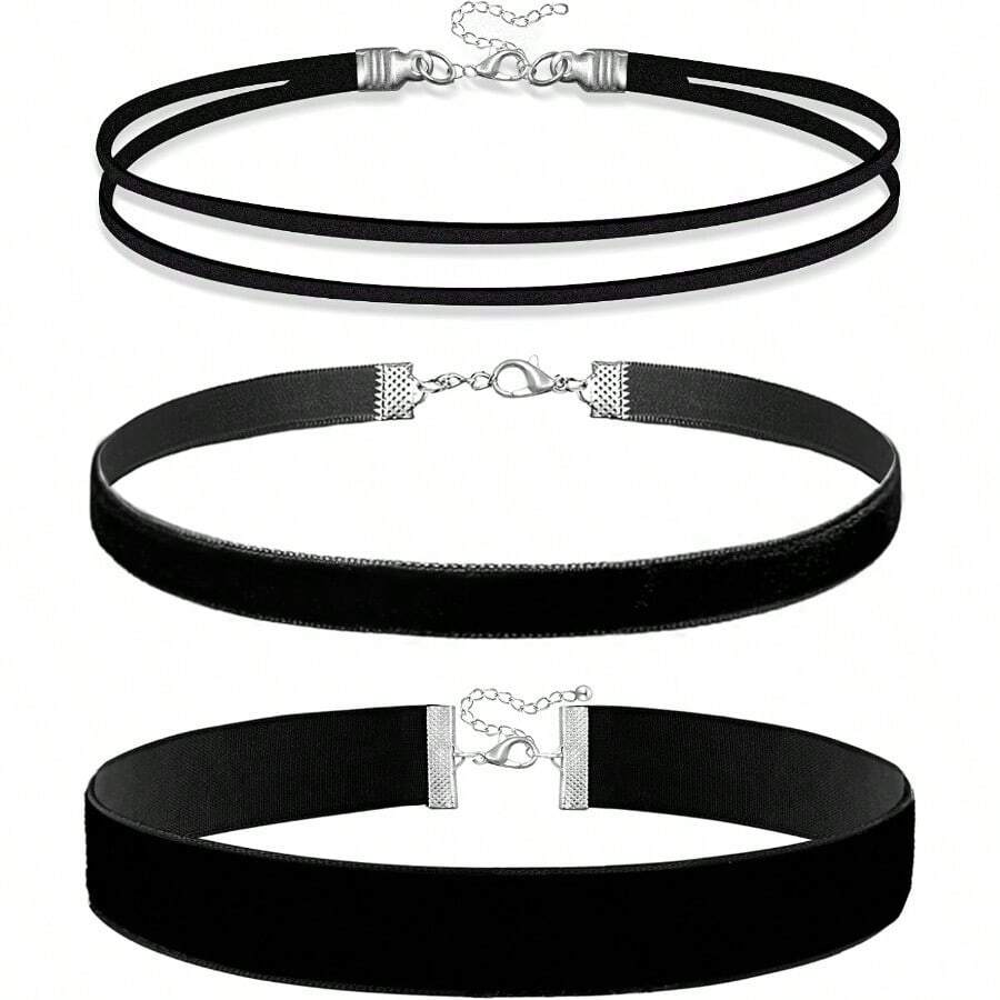 Ronglry 3pcs Black Choker Necklace For Women Black Velvet Choker Set Layered Black Choker Necklaces Classic Chokers For Women Adjustable Gothic Lace Black Collar Necklace For Party Cosplay Christmas Birthday Jewelry Gifts - 3 CÁI màu đen - Xem 1