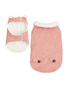 1pc Button Decor Pocket Corduroy Padded Warm Pet Jacket With Adjustable Waist & Chest Hook-And-Loop Design, Suitable For Various Body Types Cats/Dogs Autumn Winter Coat - Pink - View 14