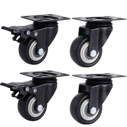 4pcs Swivel Casters With Brake, Heavy Duty Quiet Turning Directional Wheels, 1.25 Inch For Hand Truck, Small Cart, Trolley