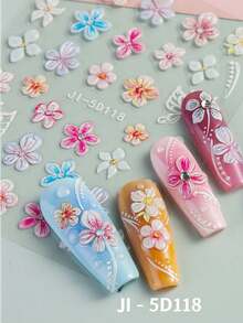 2pcs Floral 5D Nail Stickers With Gold Trim, Hawaiian Flower & Hibiscus Petal Embossed Pattern, Cute Y2K Nail Art Decor, Self-Adhesive DIY Nail Stickers, Nail Art Supplies