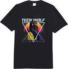 Teen Wolf Retro Vintage Eighties Skyline Grid Werewolf Badge  Adult Heavyweight T-Shir - 黑色 - 查看 1