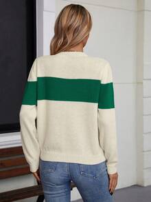 Suéter feminino listrado de malha com contraste de cores, uso diário, outono/inverno